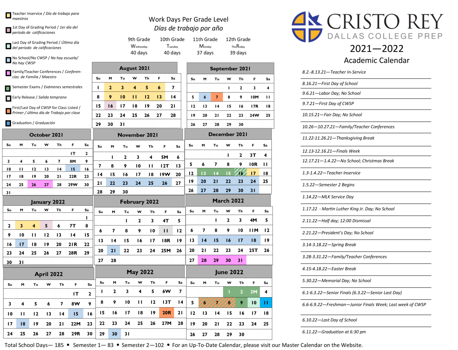 Academic Calendar - Cristo Rey Dallas