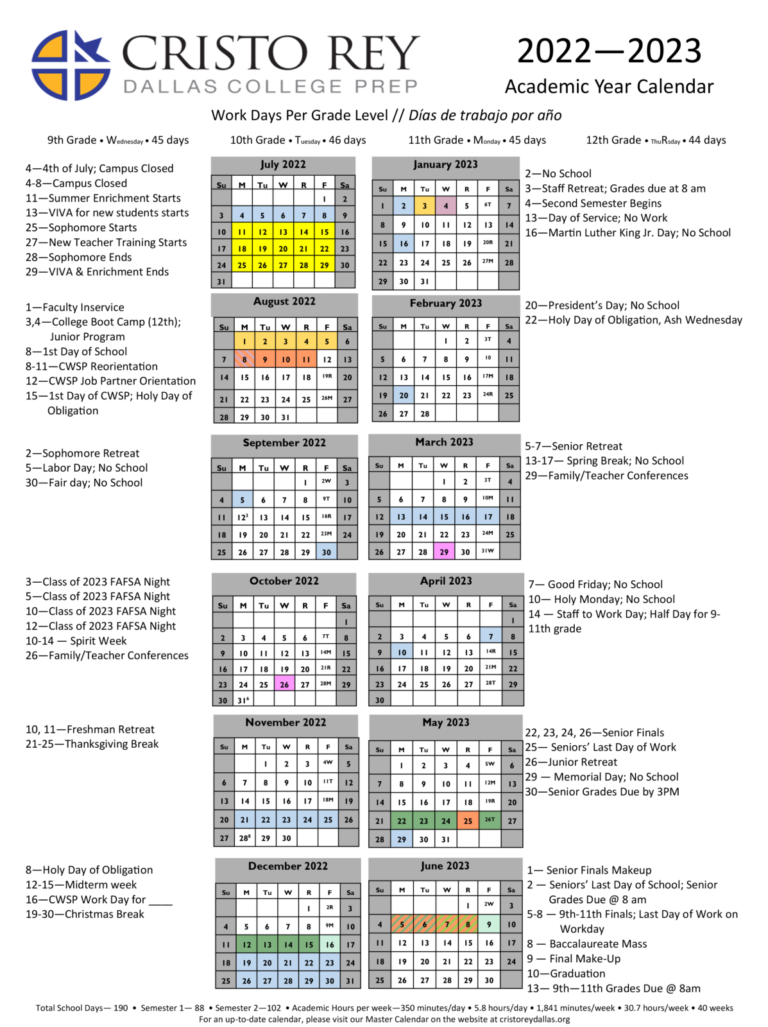 Academic Calendar Cristo Rey Dallas